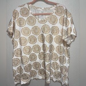 Style & Co. White and Gold Short Sleeve Top